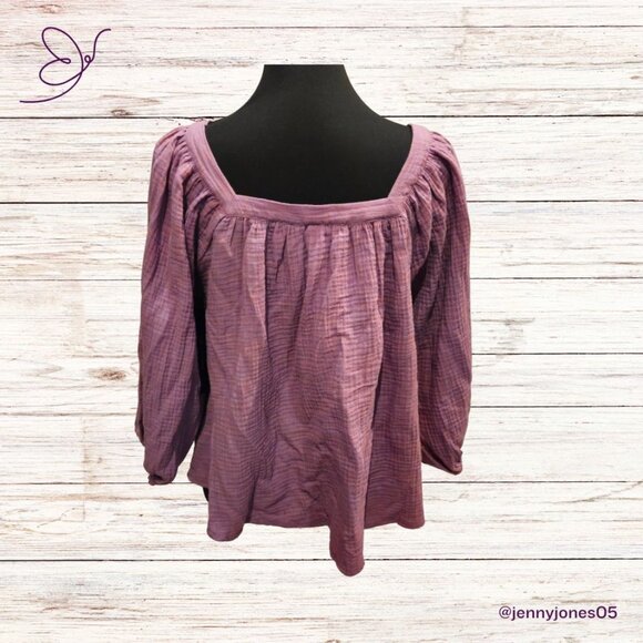 Purple Square Neck Button Front Crinkle Gauze Top-Size Large-NWT - Picture 4 of 7